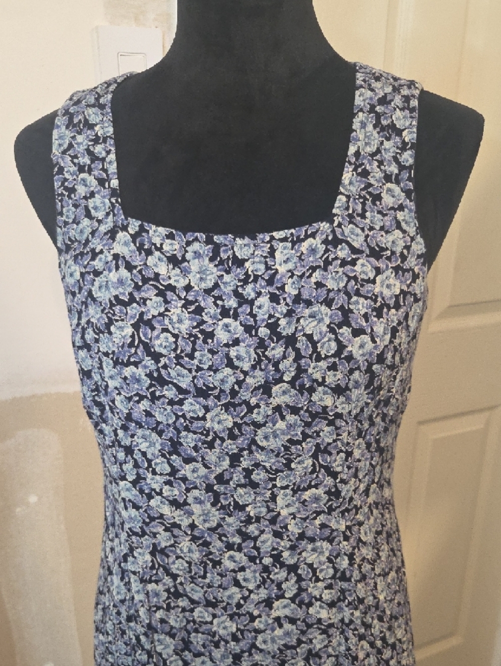 Rabbit Rabbit Rabbit Square-Neck Floral Maxi Dress Navy Light Blue Colorblock - Picture 2 of 11